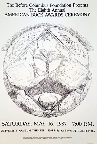 Roland Ayers' "Originating" drawing was used on a poster for an American Book Awards Ceremony in 1987. This poster was also donated by Larry Robin.