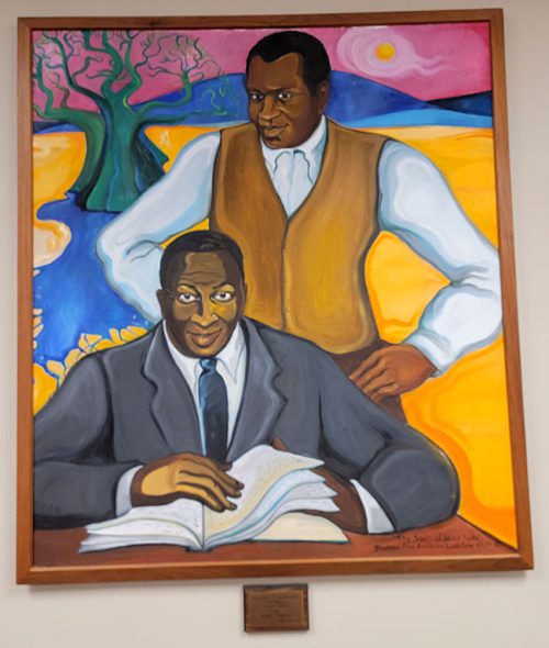 blocksonrobesonpainting painting of Paul Robeson and Charles L. Blockson