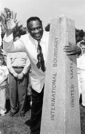 Man holding marble statue