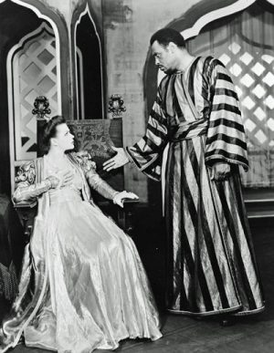 Paul Robeson and Uta Hagen as Othello and Desdemona in the Broadway production of the William Shakespeare play, 1943-1944. He was the first Black actor to play the role on Broadway. Photo from the British Library website.